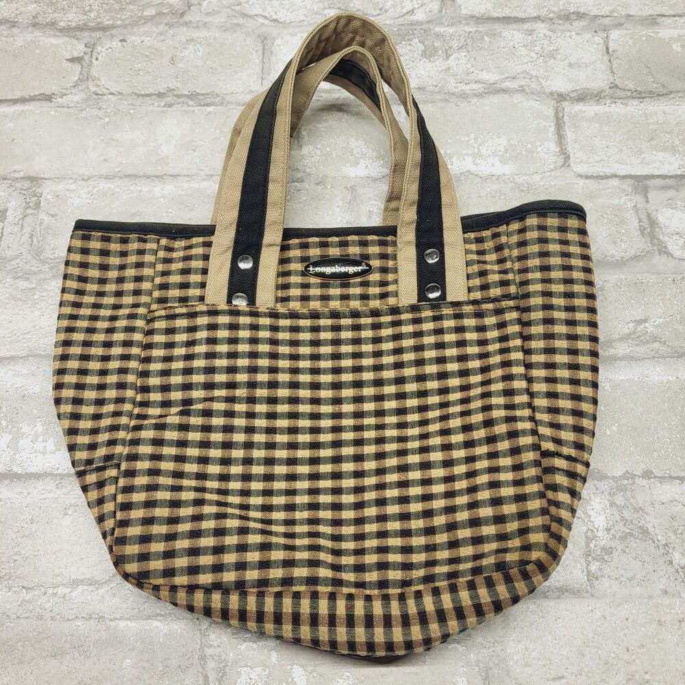 Mini Longaberger Tote Bag Tan Plaid